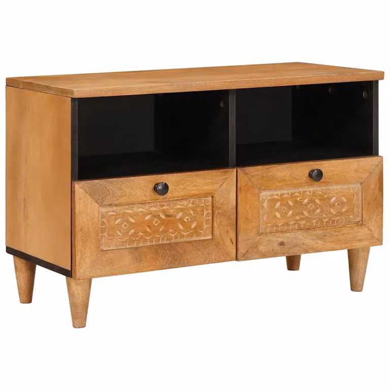 Unità TV moderna vidaXL in legno color marrone e nero, L 70 cm x P 33 cm x H 46 cm