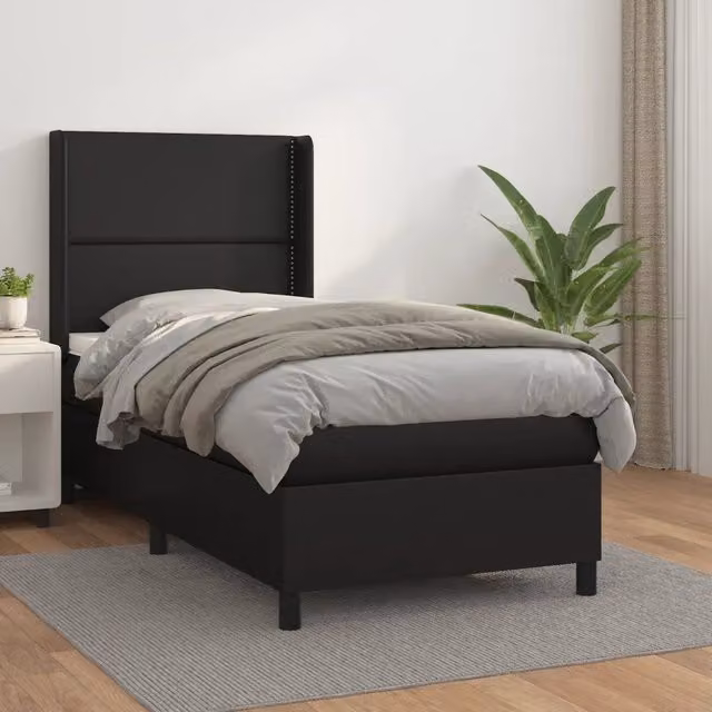 Giroletto a Molle con Materasso-Struttura Letto Nero 90x200 cm in Similpelle 950054
