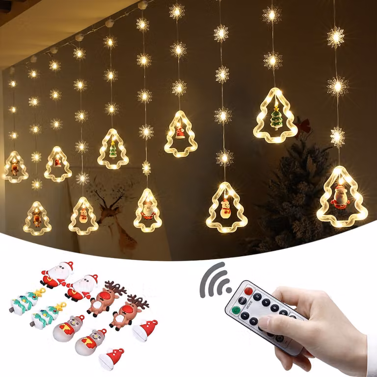 3M decorazione natalizia LED luce tenda finestra appesa luci fata per interno giardino balcone festa, bianco caldo, a batteria