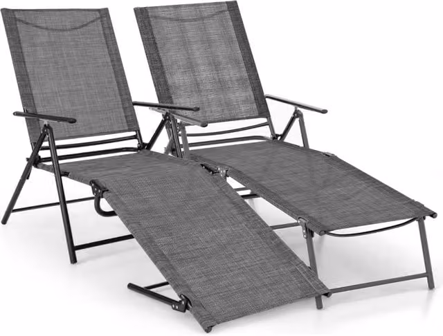 Set di 2 sedie a sdraio pieghevoli Design Mania in textilene grigio con schienale regolabile a 6 livelli e struttura in acciaio verniciato a polvere