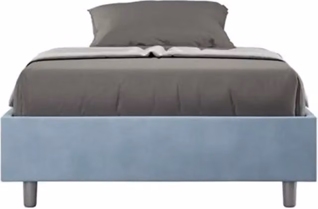 Letto una piazza e mezza senza rete imbottito 120x190 microfibra azzurro Azelia