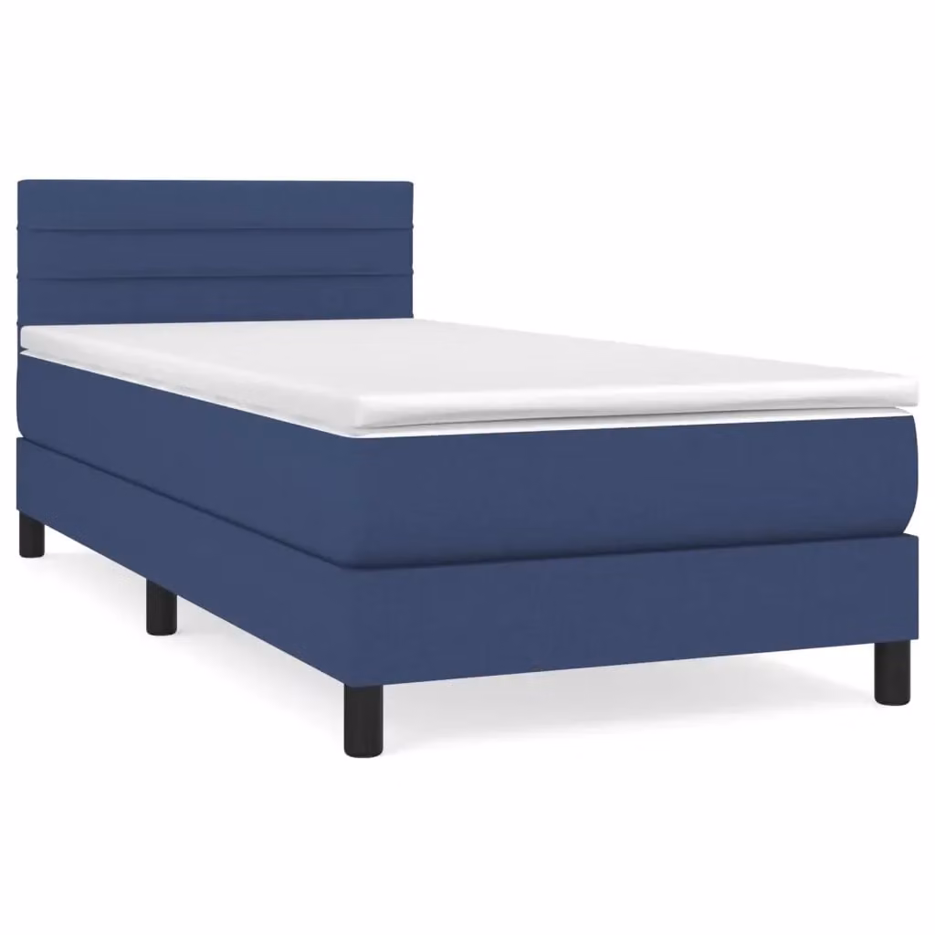 vidaXL Letto Ibrido con Giroletto a Molle e Materasso in Tessuto, Blu e Bianco, L/P/H: 90 x 200 x 40 cm – 2