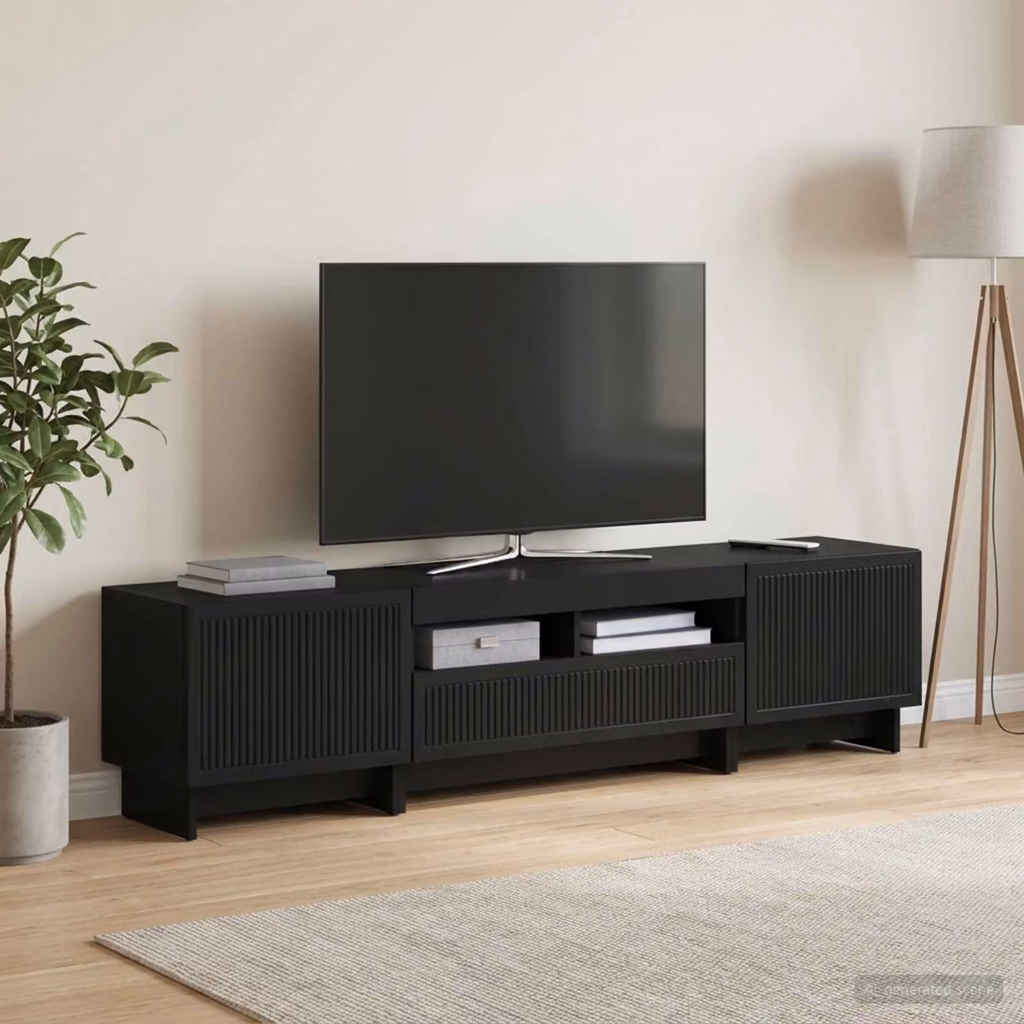 Mobile TV stand vidaXL moderno in legno MDF nero con illuminazione integrata e scomparti multimediali L/P/H: 81,0 x 35,0 x 43,0 cm