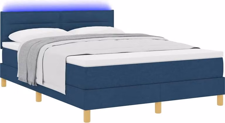 Letto a Sorgente LED con strisce LED Blu 160 x 200 cm Tessuto