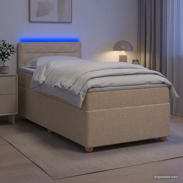 Letto box spring con materasso ibrido vidaXL in tessuto beige L 80 cm x P 200 cm
