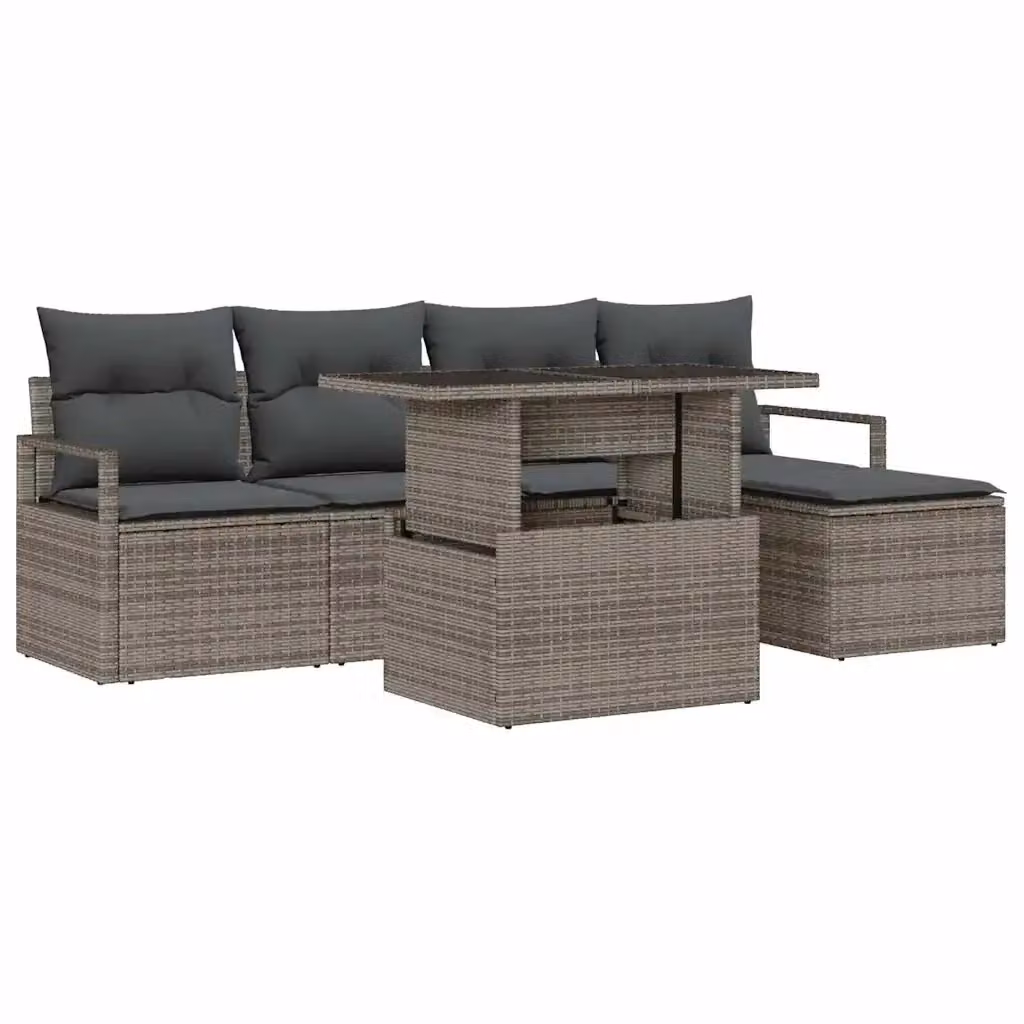 Set Divano da Giardino vidaXL 6 Pezzi a Forma di L Grigio con Tavolino, Pouf e Cuscini Rimovibili – 2