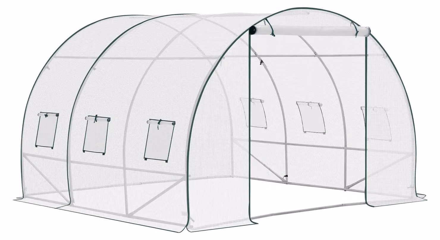 Serra - Tunnel serra - 300 x 300 x 200 cm - 6 finestre - Porta - Pellicola per l'inverno - Bianco