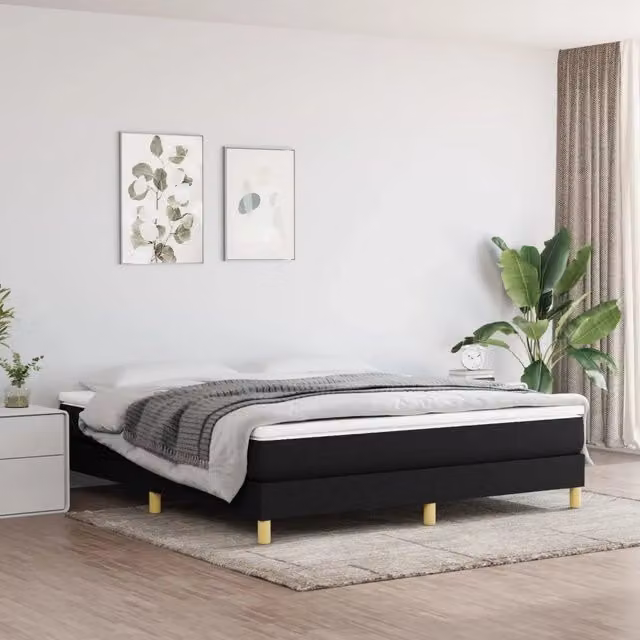 Letto Ibrido vidaXL con Giroletto a Molle e Materasso in Tessuto Nero e Bianco L/P: 160 x 200 cm – 1