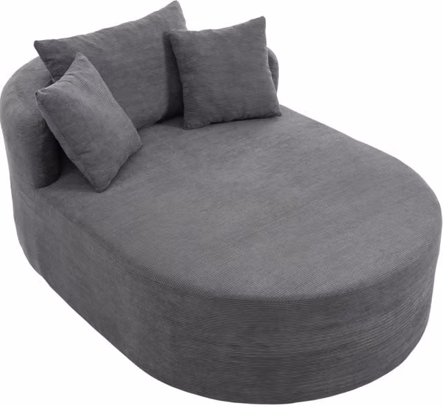 Poltrona relax ovale compressa in tessuto di velluto a coste grigio, senza montaggio, con seduta profonda 122 cm