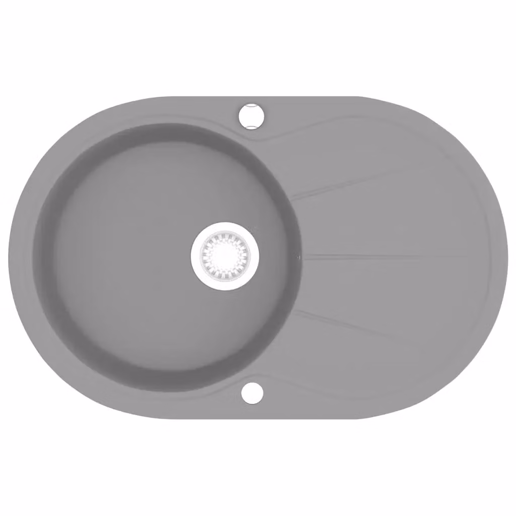Lavello da cucina in granito vidaXL con vasca singola ovale, colore grigio, L: 77,0 cm, P: 49,0 cm, H: 20,5 cm – 2