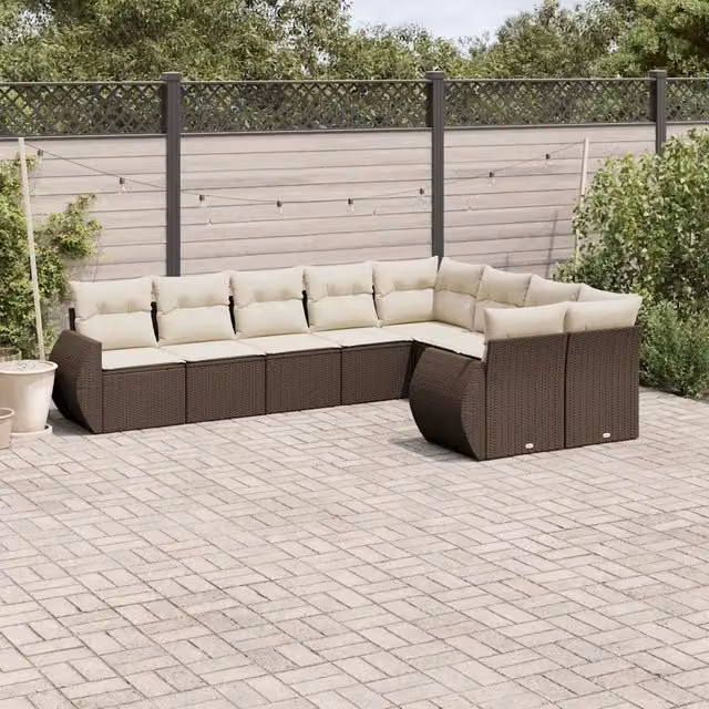 Set Divani da Giardino 9pz con Cuscini Marrone in Polyrattan 3221842