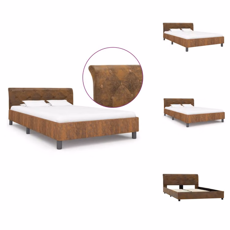 vidaXL Struttura letto in pelle scamosciata marrone 140 × 200 cm - Letti e strutture letto