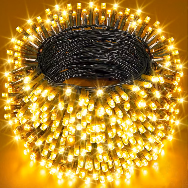 Catena luminosa da 80 metri, con 800 LED, luce bianca calda, grado di protezione IP44, con telecomando