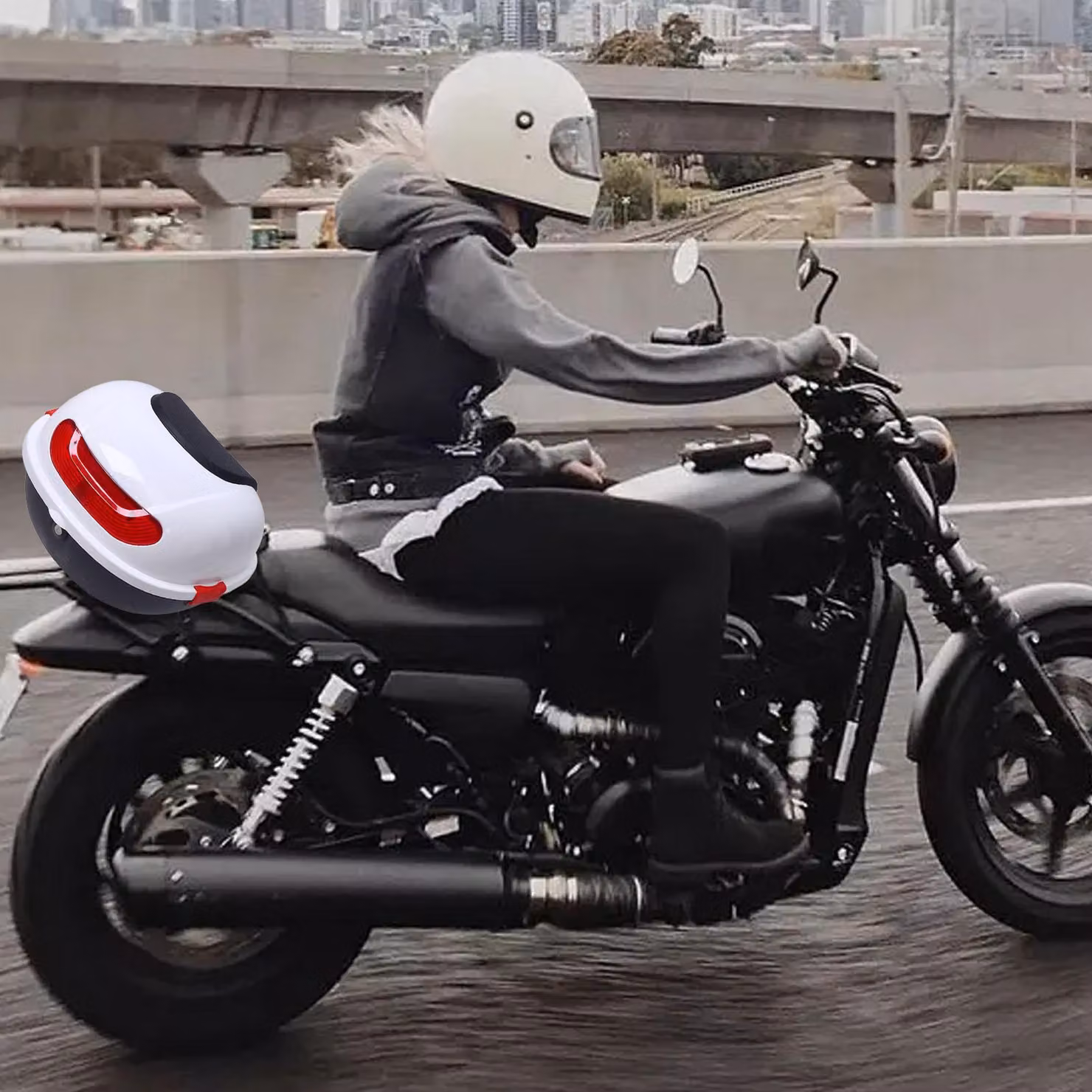 Box posteriore per moto, grande capacità, impermeabile, antiurto, universale, spazio per scooter, bianco
