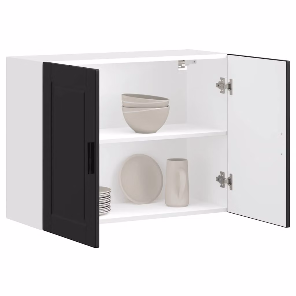 Pensile da cucina moderno vidaXL in legno e MDF bianco e nero con ante a battente e ripiani interni L: 80 cm, H: 60 cm, P: 31 cm
