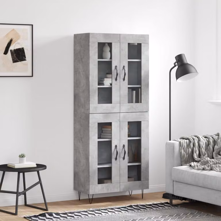 Credenza moderna vidaXL in legno, vetro e metallo, colore grigio, L: 69,5 cm, P: 34 cm, H: 180 cm