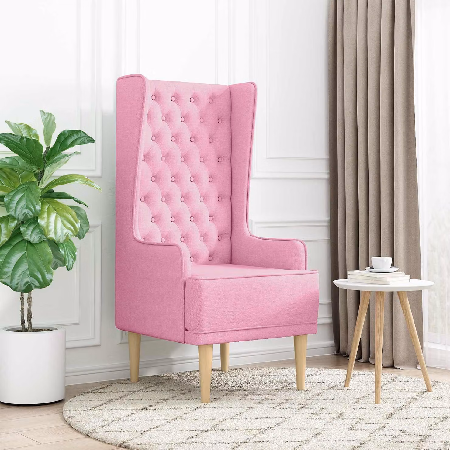 Sedia con schienale alto trapuntata a bottoni stile Chesterfield vidaXL in tessuto rosa