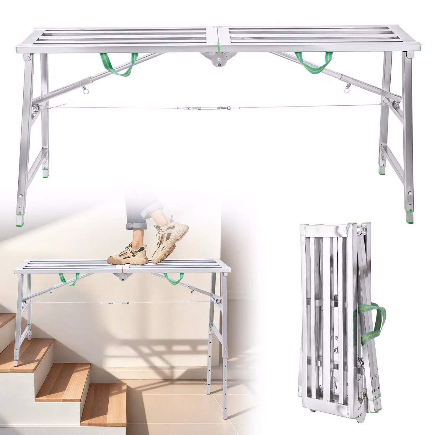 Scala a pioli - Piattaforma di lavoro - Per carichi pesanti - Regolabile in altezza - Con maniglia - Portata 400 kg - Per autolavaggio