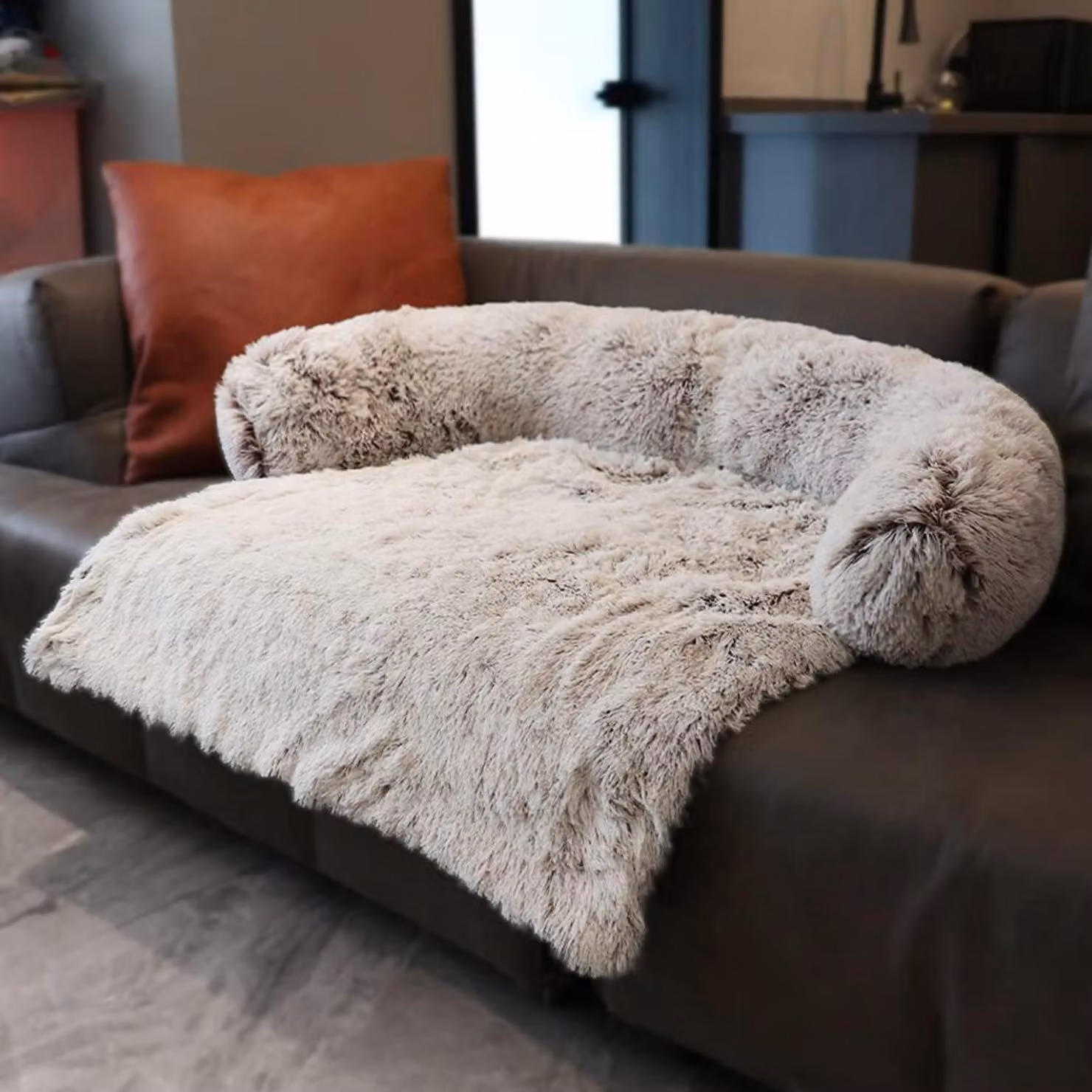 Cuccia confortevole per cani e gatti, realizzata in peluche, lavabile, morbida e calda, dimensione XXL, 115 x 95 x 15 cm, colore: marrone