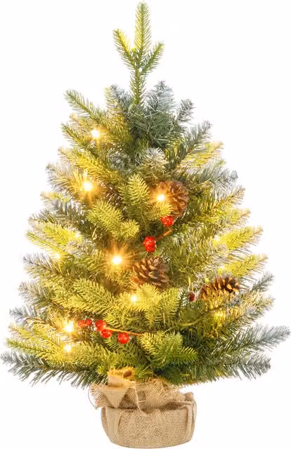 Mini Albero di Natale HOMCOM da tavolo con Luci LED, 141 Rami, Pigne e Bacche Rosse, Verde, Altezza: 60 cm – 1