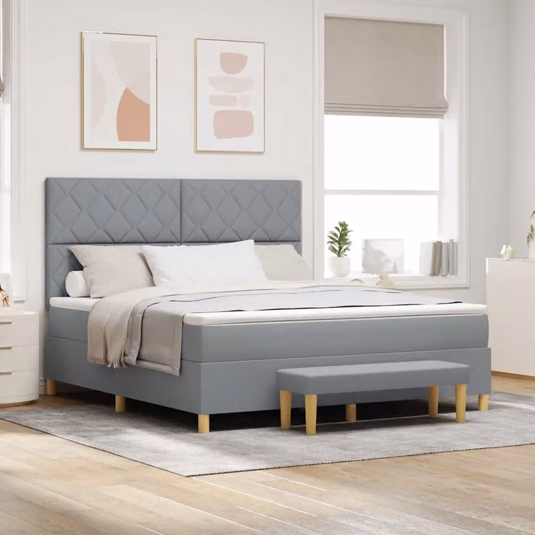 Letto a molle con testiera vidaXL in tessuto grigio, L: 180 cm, P: 200 cm, H: 203 cm