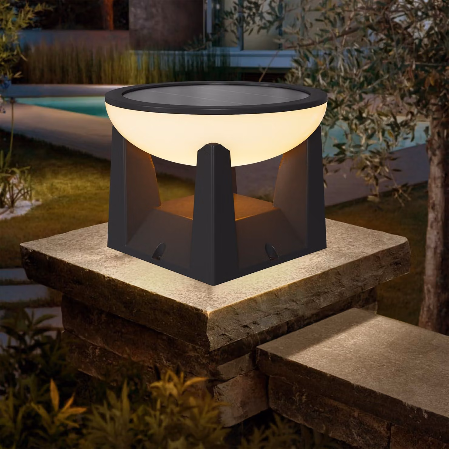 Lampada solare da esterno, 3000 K, luce bianco caldo, grado di protezione IP65, dimensioni 15x15x14,5 cm