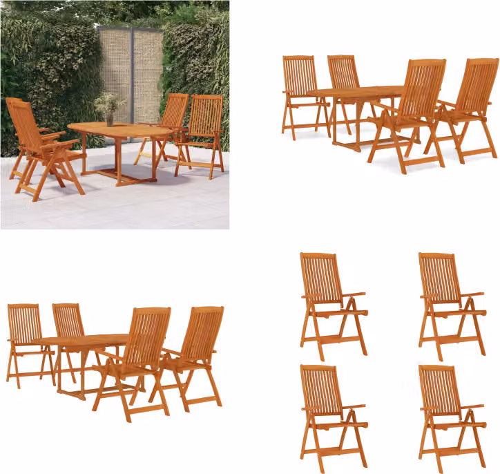 vidaXL Set da pranzo da giardino 5 pezzi in legno massiccio di eucalipto - Set da pranzo da giardino - Set da pranzo da patio - Collezione da vivere all'aperto - Tavolo e sedia da giardino