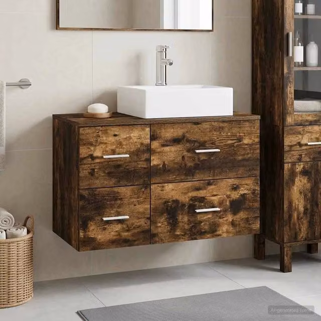 Set di mobili per il bagno 2 pz Rovere Fumo 3403972