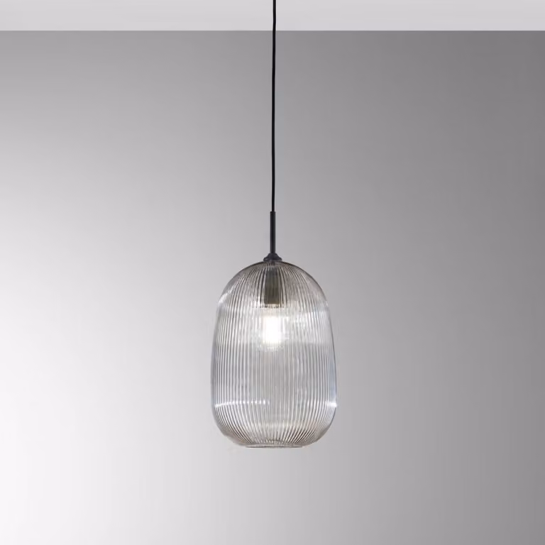 Luce Ambiente Design Lampada a sospensione Duke, dimmerabile, Alluminio / Grigio / Zincato, Soggiorno / Sala da pranzo, Vetro, Lampada a sospensione
