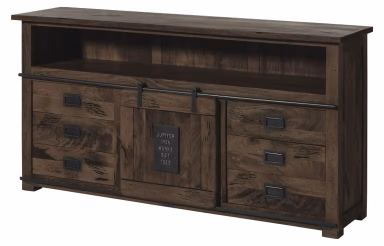 MASSIVMOEBEL24 | Buffet in legno di mango 180x45x90 laccato grigio RAILWAY #267