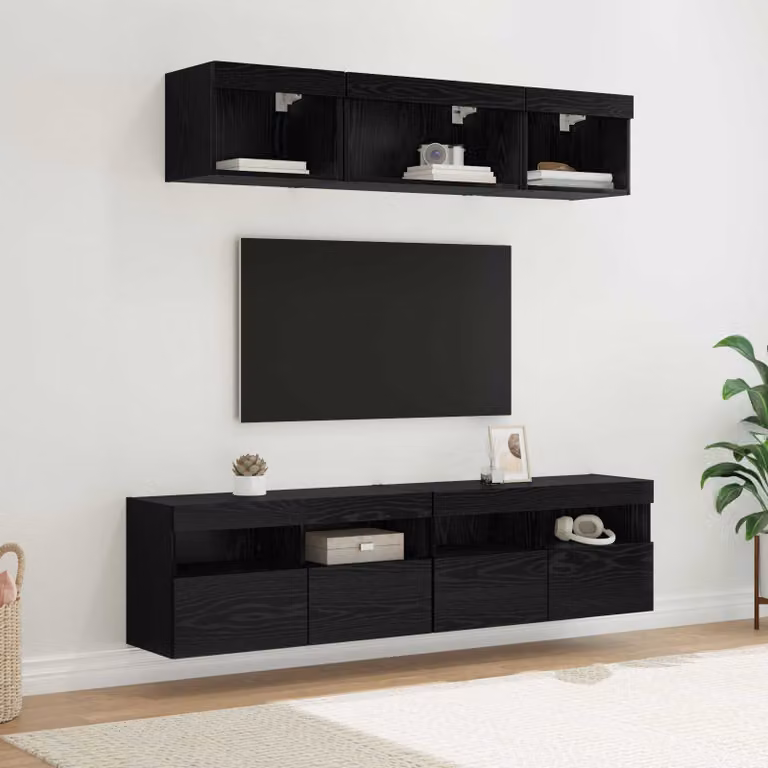 Unità a muro per TV moderna vidaXL con illuminazione LED integrata, Rovere e Nero, L/P/H: 80 x 30 x 40 cm