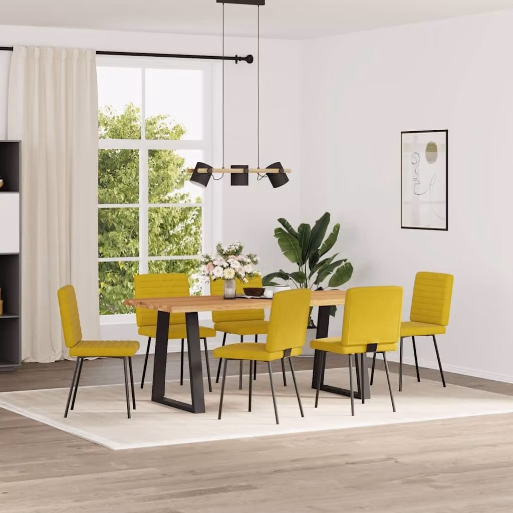 Sedie da Pranzo 6 pz Gialle in Velluto