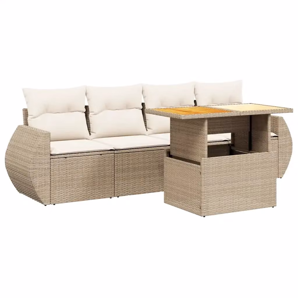 Set Divano da Giardino Moderno VIDAXL in Polyrattan con 5 Cuscini Beige – 2