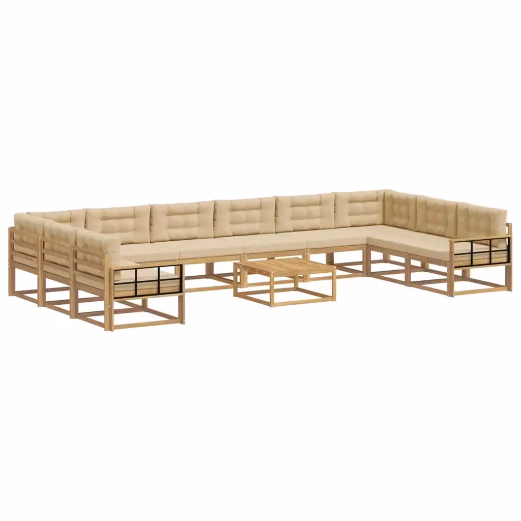 Set di 11 divani da esterno vidaXL in legno di acacia e poliestere, colori Bianco, Beige e Marrone – 2