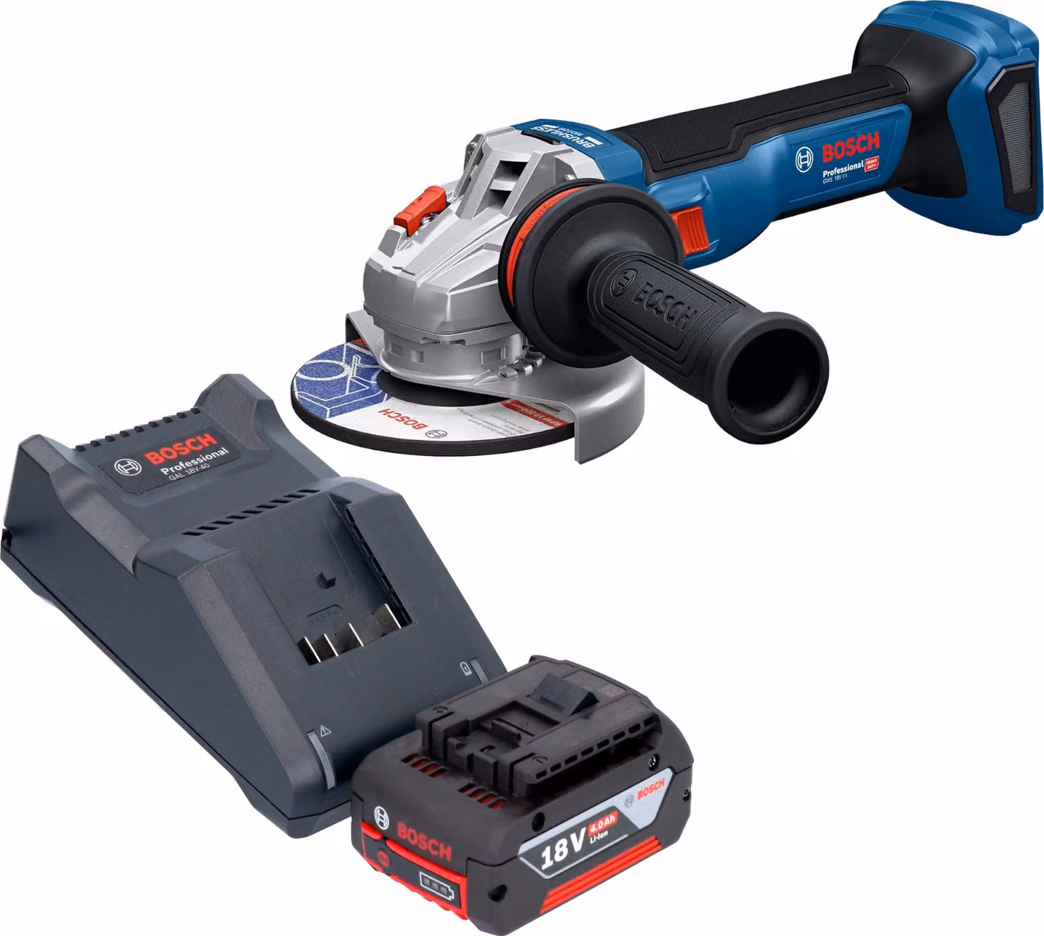 Smerigliatrice angolare a batteria Bosch GWS 18V-11 Professional 18 V 125 mm + 1x batteria 4,0 Ah + caricabatteria
