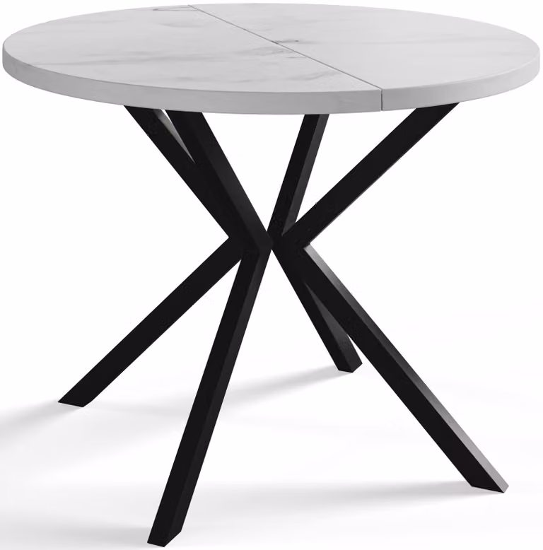 Alpi Moebel, Tavolo da Pranzo Rotondo, Tavolo da Cucina Allungabile, Diamentro: 120-200 cm, Gambe in Metallo Nere, Marmo, Collezione Loft Liten
