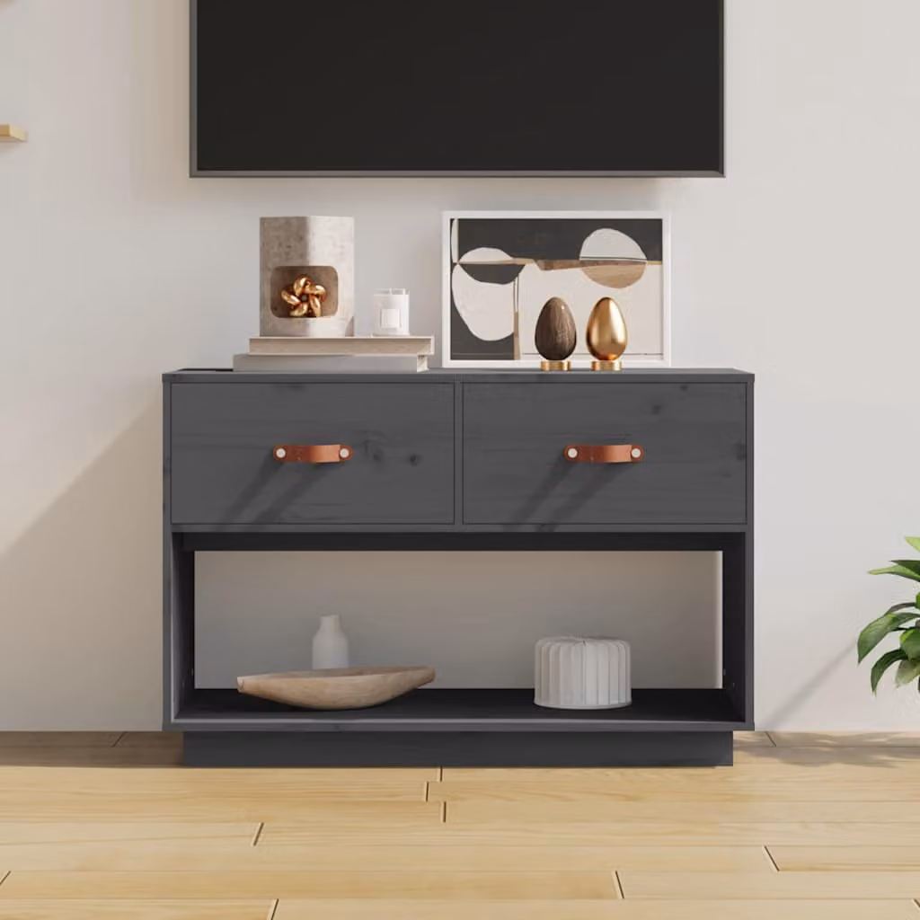 vidaXL Mobile Porta TV in Legno di Pino Grigio L 90 cm x P 40 cm x H 60 cm