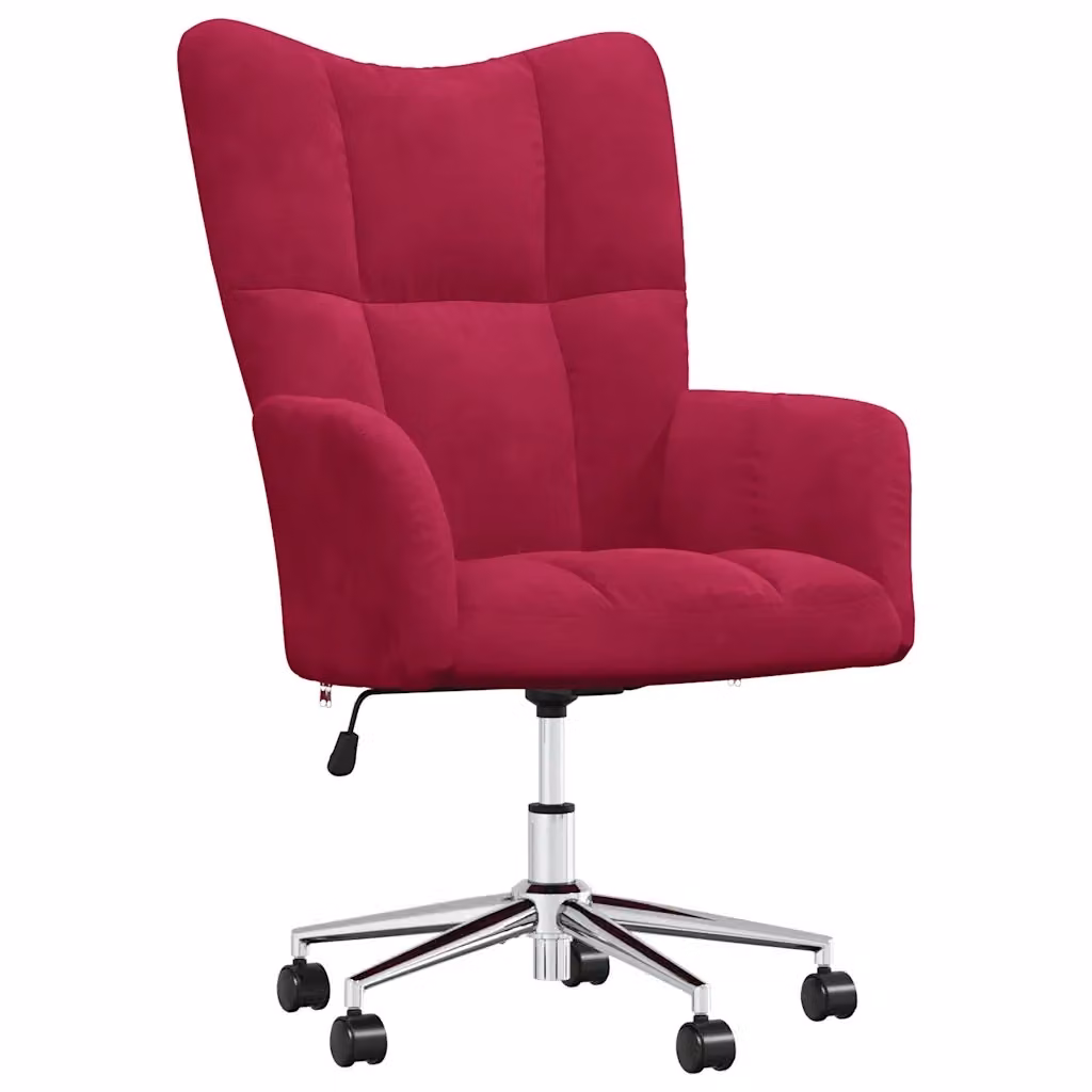 Sedia Relax vidaXL in Velluto Rosso con Ruote e Rotazione 360 Gradi – 2