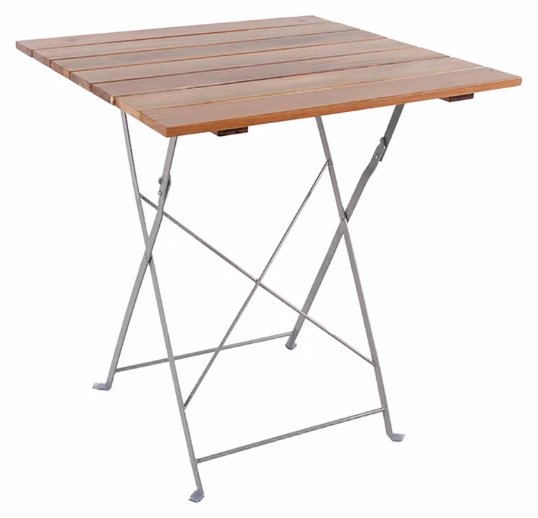 Tavolo da giardino per birra pieghevole in legno d'acacia e acciaio 70x70cm