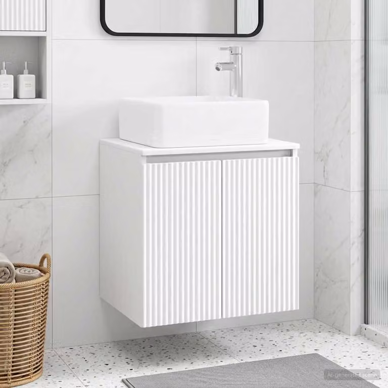 Lavabo da parete moderno vidaXL bianco con ante a cerniera L: 49,5 cm, P: 41 cm, H: 63 cm