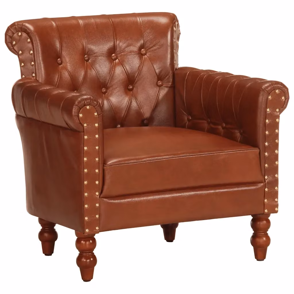 Poltrona Chesterfield vidaXL in vera pelle marrone con struttura in legno di mango e imbottitura in schiuma – 2