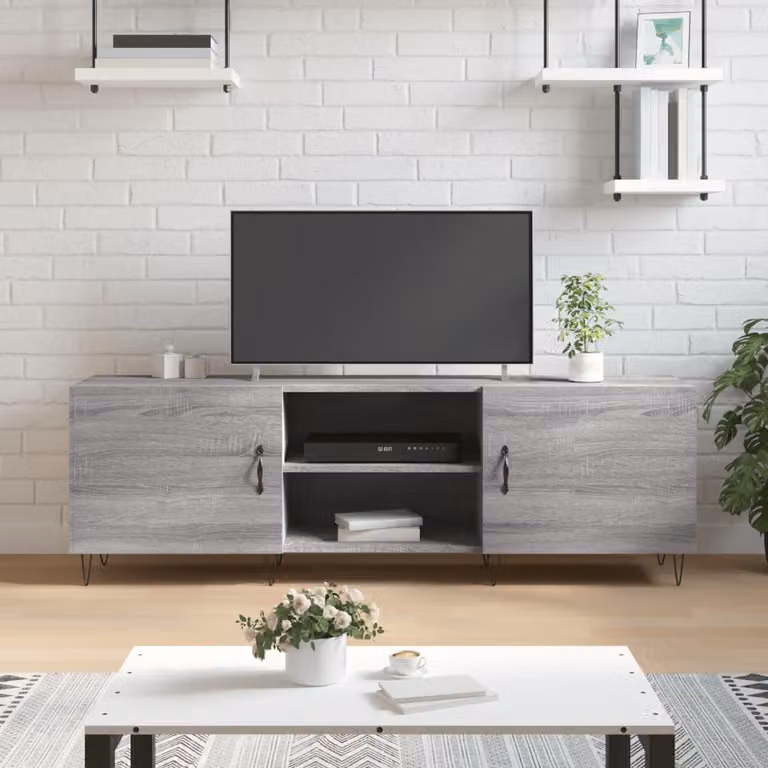 vidaXL Mobile Porta TV Moderno Grigio in Legno e Metallo L: 150 cm, P: 30 cm, H: 50 cm