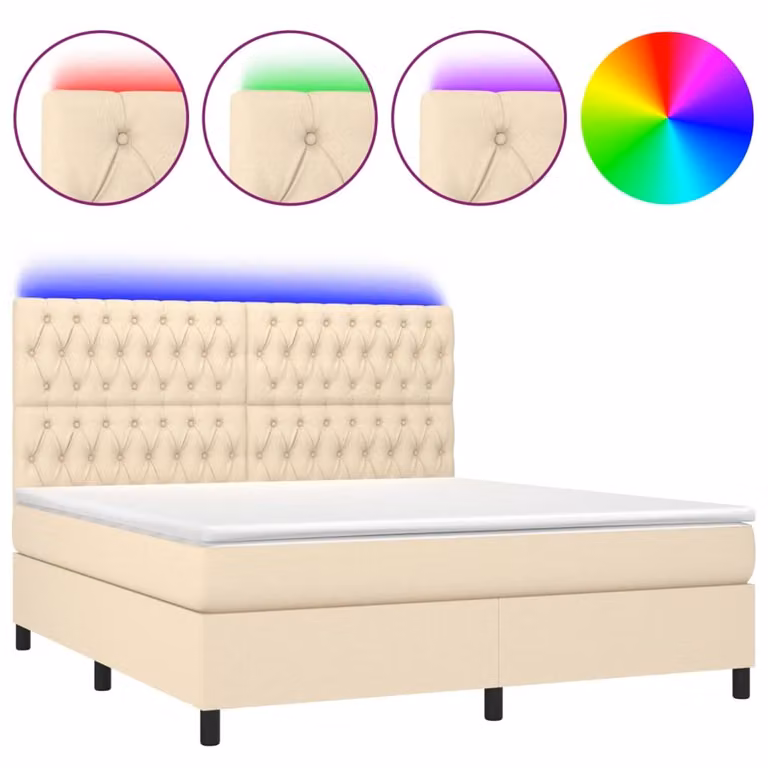 Letto a Molle con Materasso e LED Crema 160x200 cm in Tessuto