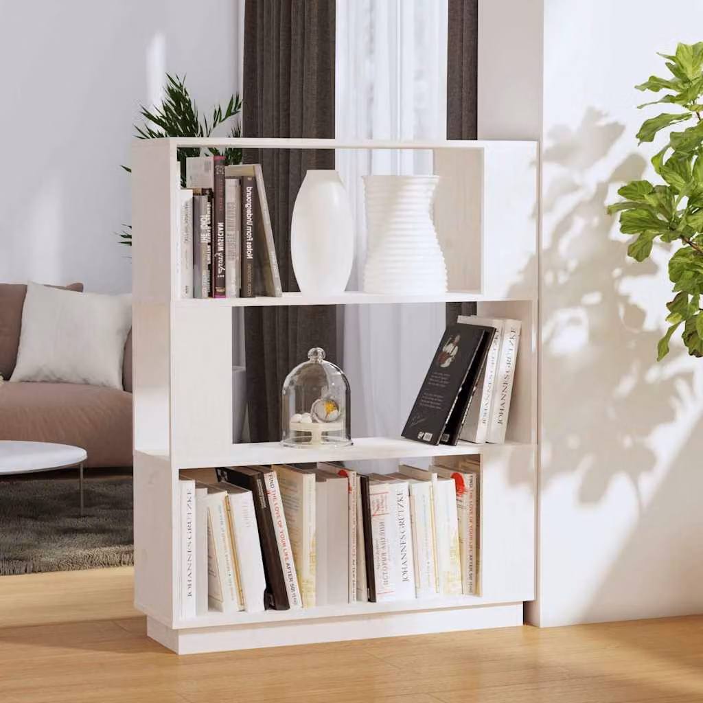 Libreria/Divisorio vidaXL in Legno Massello di Pino Bianco con Finitura Lacquered, L 80 cm x P 25 cm x H 101 cm