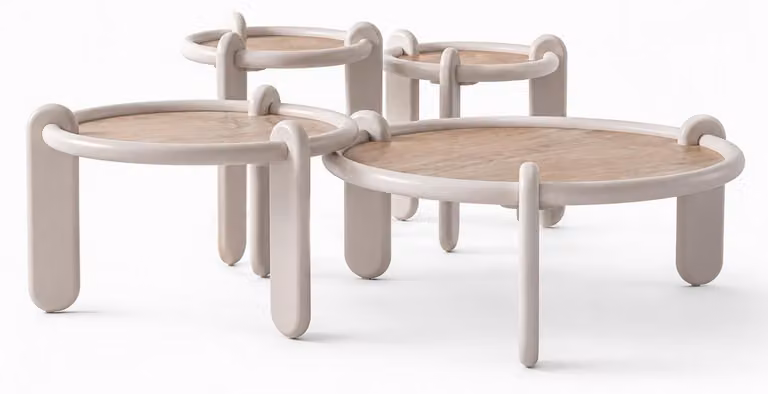 4 tavolini laterali, stile moderno, colore bianco, ideali per il soggiorno, pratici e confortevoli, forma rotonda