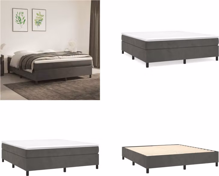 vidaXL Letto a molle con materasso grigio scuro 180x200 cm in velluto - Letto a molle - Boxspringbetten - Bett - Schlafzimmermöbel