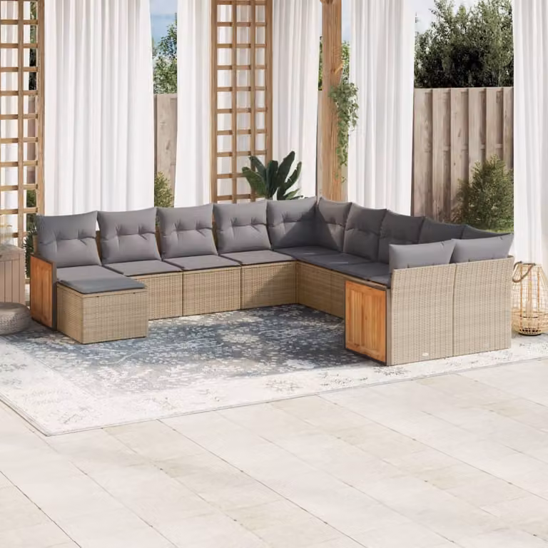 vidaXL Set Divani da Giardino 11 pz in Polyrattan con Cuscini Beige e Grigio
