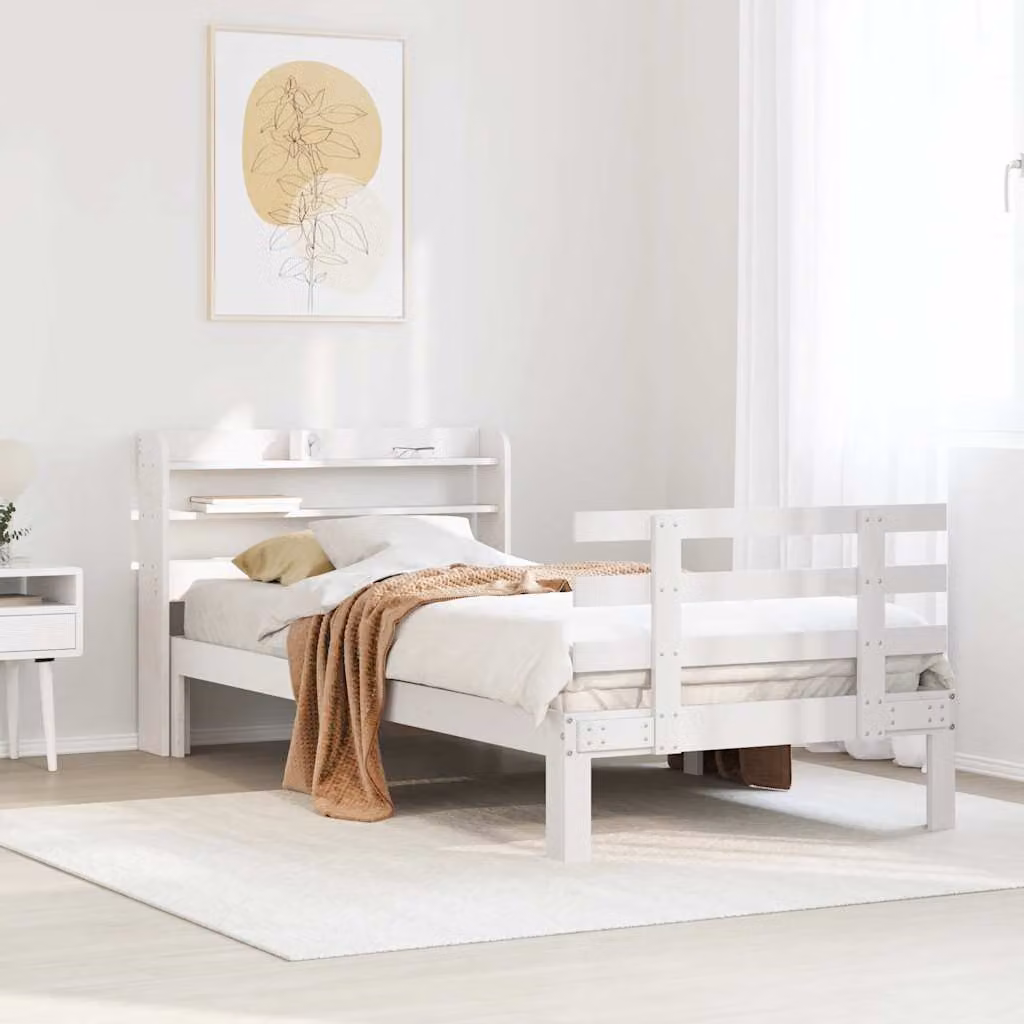 vidaXL Letto con Testiera in Legno Massello di Pino Bianco Lacquered L: 190 cm, P: 75 cm