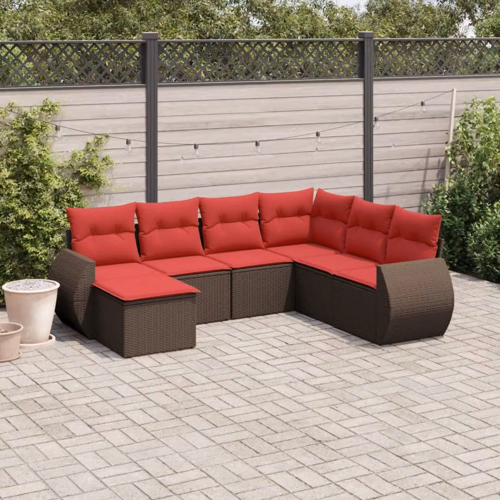 Set di divani da giardino vidaXL in polyrattan marrone con cuscini, componibile a L per esterno