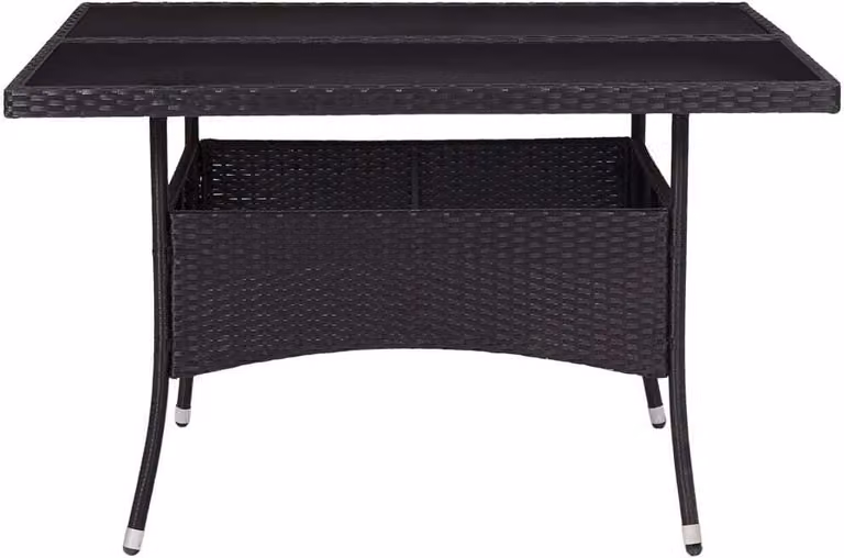 Tavolo da Pranzo per Giardino Nero in Polyrattan e Vetro